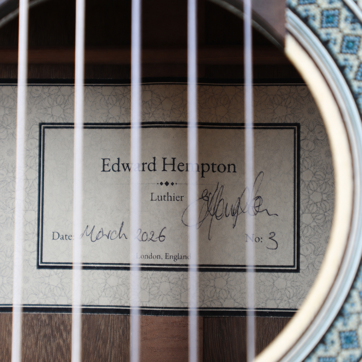 Edward Hempton maker's label — Guitar No. 3