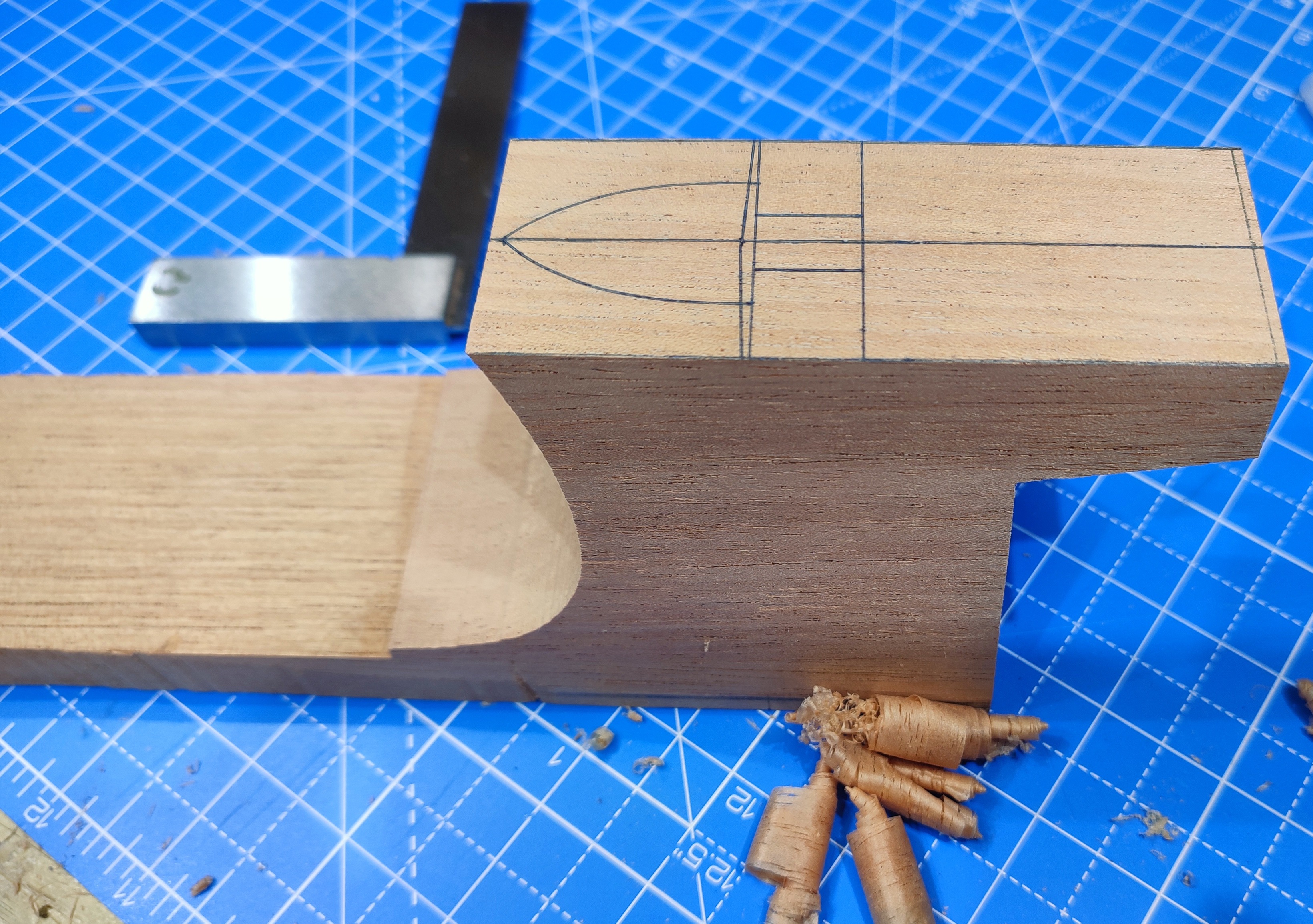 Spanish heel block with layout lines drawn